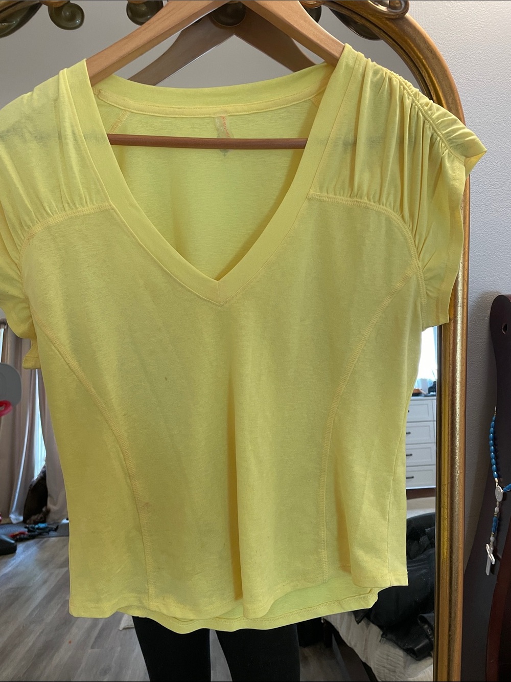 Free People Lemon Yellow V-Neck Short Sleeve Tee